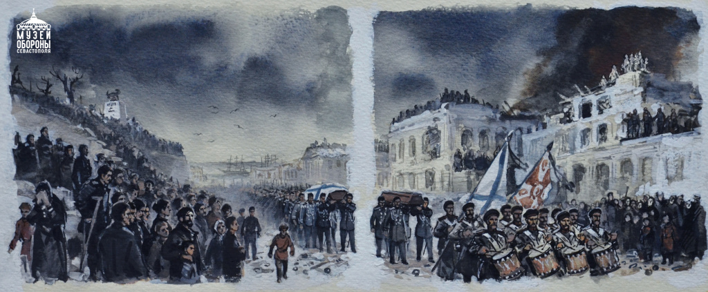 6. Шевченко В.Г. Рисунок «Похороны П.С.Нахимова». Иллюстрация к книге «Матрос Кошка». 1984 г..jpg